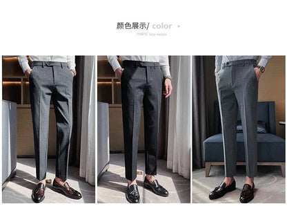 Men Boutique Black Striped Suits Pants Male Formal Wear Wedding Dress Trousers Quality British Style Business Casual Suit Pants