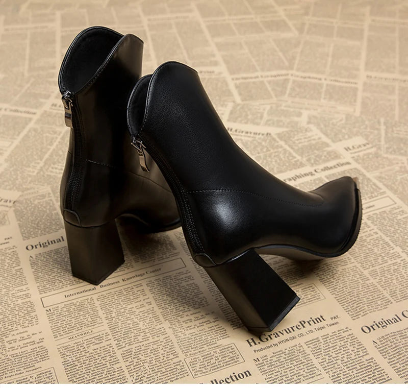 Designer Pointed Toe Women Modern Ankle Boots Square High Heels Short Booties Concise Office Lady Shoes