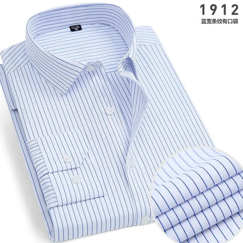 Men's long-sleeved shirt Business casual non-ironing plaid stripes slim fit spring summer autumn high quality tooling office