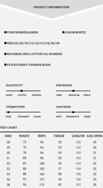 Street Fashion Men Jeans White Stretch Skinny Fit Zipper Patched Ripped Jeans Men Skull Beading Designer Hip Hop Denim Pants