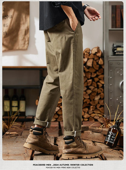 HIQOR Men Elastic Waist Cargo Pants New In Man Cotton Casual Pants Male Workwear Hombre Straight Trousers Male Big Size 28-38