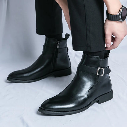 2024 high-quality new ankle boots with side zipper brown black classic business casual party personalized buckle men's shoes