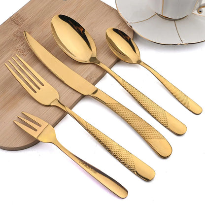 AJOYOUS 30Pcs Dinnerware Set Steak Knives Fork Tea Spoon Cutlery Set Stainless Steel Western Flatware Kitchen Tableware