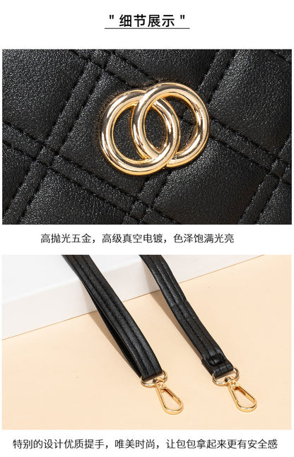 Large Capacity Three Zipper Crossbody Bag, New Fashionable and Simple Diamond Shaped Wave Embroidered Monochrome Camera Bag