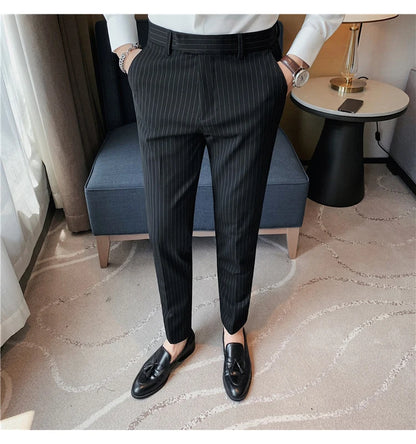 British Style Striped Slim Fit Suit Pant Men Business Casual Simple Dress Pants High Quality Social Wedding Party Trousers 38-28