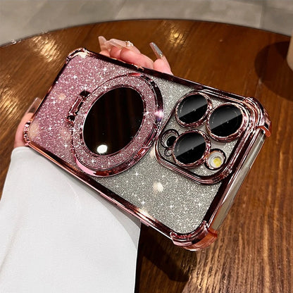 Plating Airbag Glitter Bracket Magsafe Case for iPhone 15 16 Pro Max 15 Plus Luxury Mirror Cover for iPhone 11 12 13 14 Pro Max