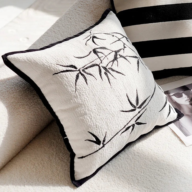 30X50/45x45CM Embroidered Bamboo Leaf Throw Pillow Cover Stamping Waist Cushion Cover Decor Home Decorative Pillowcase