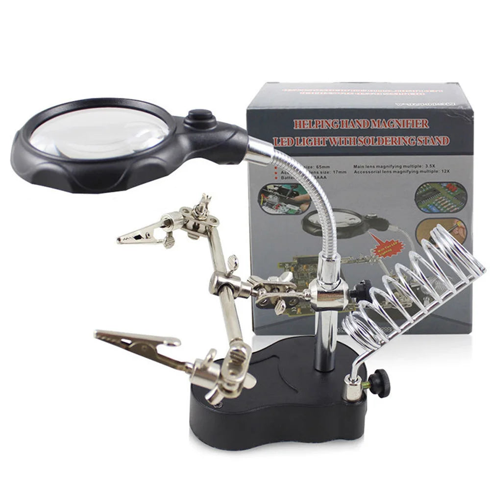 Portable Soldering Iron Station LED Magnifying Glass Soldering Iron Stand Rework Station Desktop Magnifier Soldering Repair Tool