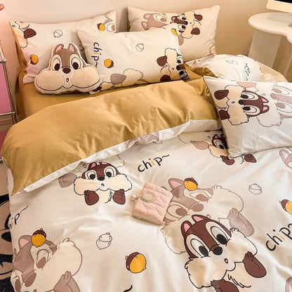 Toy Story Lotso Buzz Lightyear Alien Mickey Stitch Pooh Bear Fun Cartoon Printed Cotton Sheets and Quilt Covers Three Piece Set