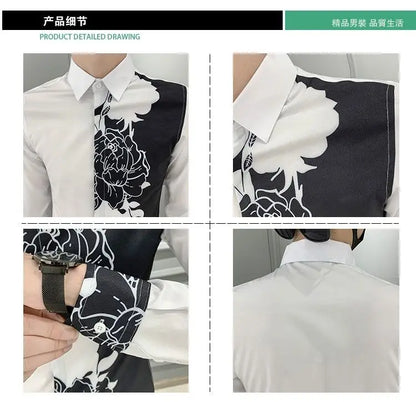 Spring Autumn New Blouse Men's Turn-down Collar Floral Printing Single Breasted Long Sleeve Shirt Fashion Casual Men's Clothing