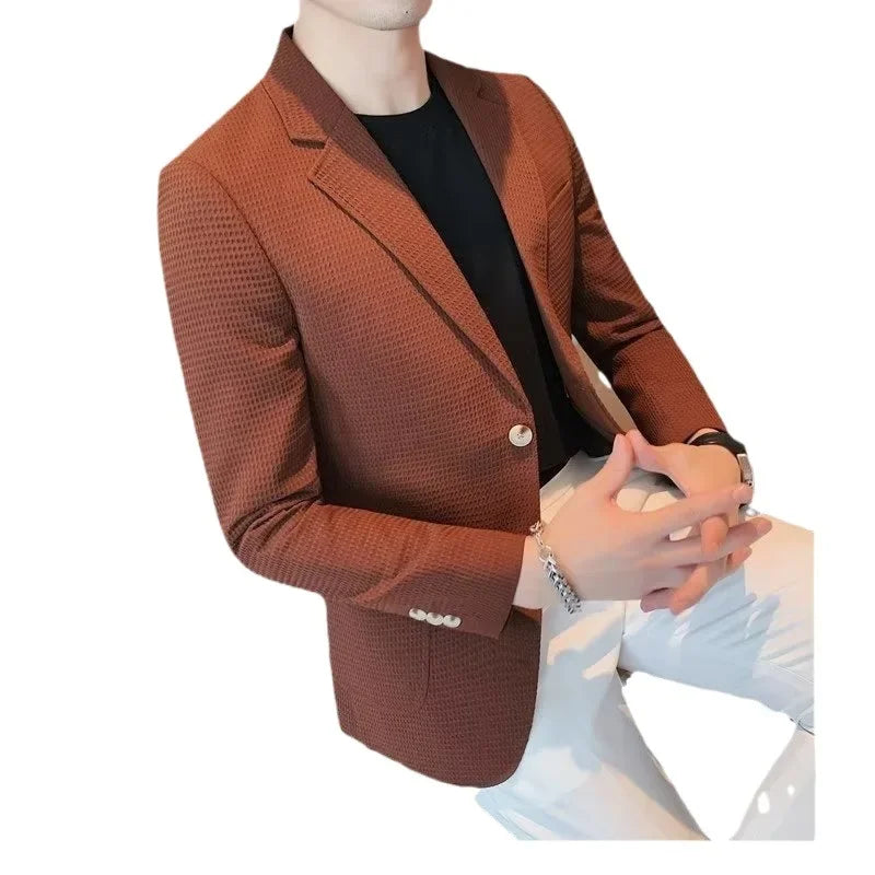 Men's Casual Suit Jacket High-end Solid Color Trendy Korean Style Business Attire Loose Fit Versatile For Autumn Winter