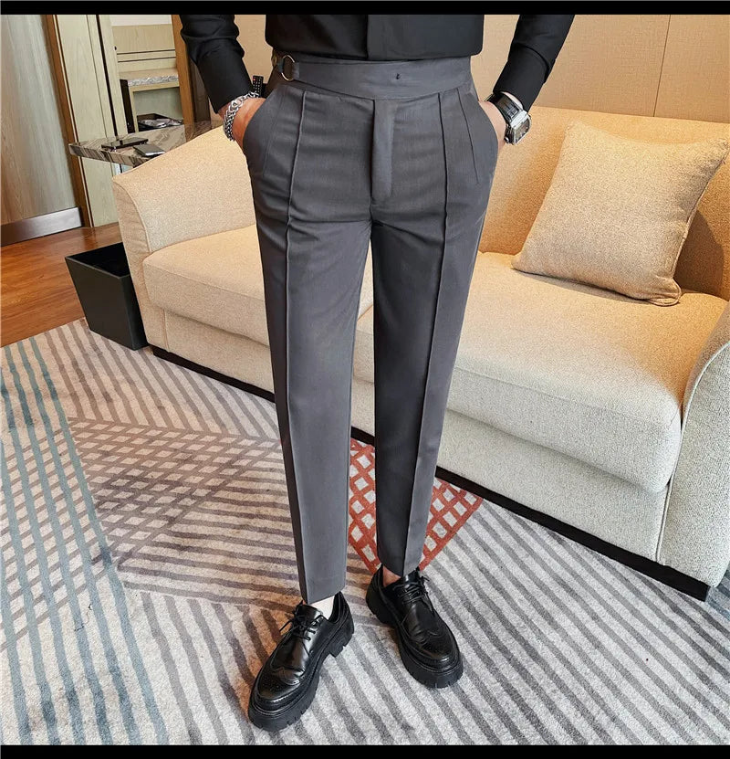 High Quality Men's Suit Pants Solid Color England Style Slim Fit Smart Casual Trousers Men Spring Autumn Fashion Suit Pants Man