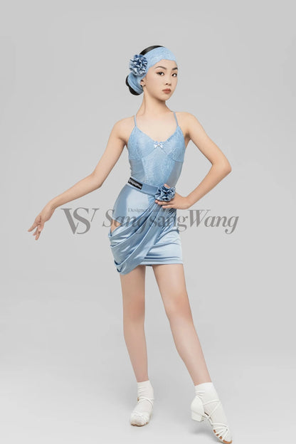 2023 New Girls Latin Dance Clothes Lace Satin Tops Skirt Kids Cha Cha Dance Performance Costume Latin Competition Dress DNV18477