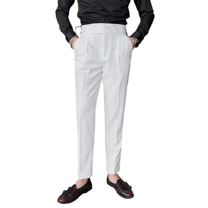 Men Pants Classic Men's Office Trousers Slim Fit High Waist Vintage Pockets Formal Business Style Pants for A Sophisticated Look