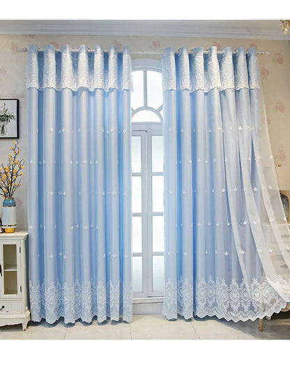 1 Panel 140cm Width Semi Blackout Curtain for Living Room Bedroom Girl Princess Style Double Layer Curtain