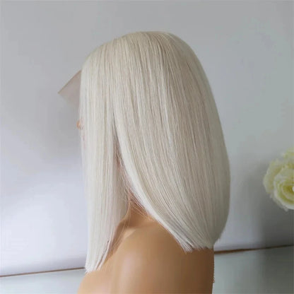 13x1 Short Bob Wig White Platinum Straight Lace Front Wig Brazilain Natural Hairline Wig 180 Density Preplucked Hairline Cosplay