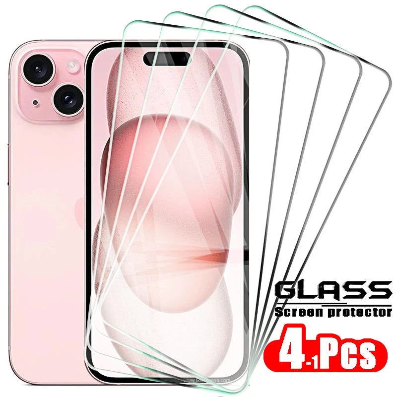 4PCS Full Cover Tempered Glass For iPhone 11 12 13 14 15 Pro Max Screen Protector For iPhone 11 12 13 14 15 Plus Glass Film