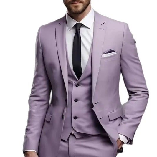 Elegant Purple Men's Suits Foraml Wedding Groom Outfits 3 Piece Jacket Pants Vest Male Clothing Full Sets Luxury Blazer Terno