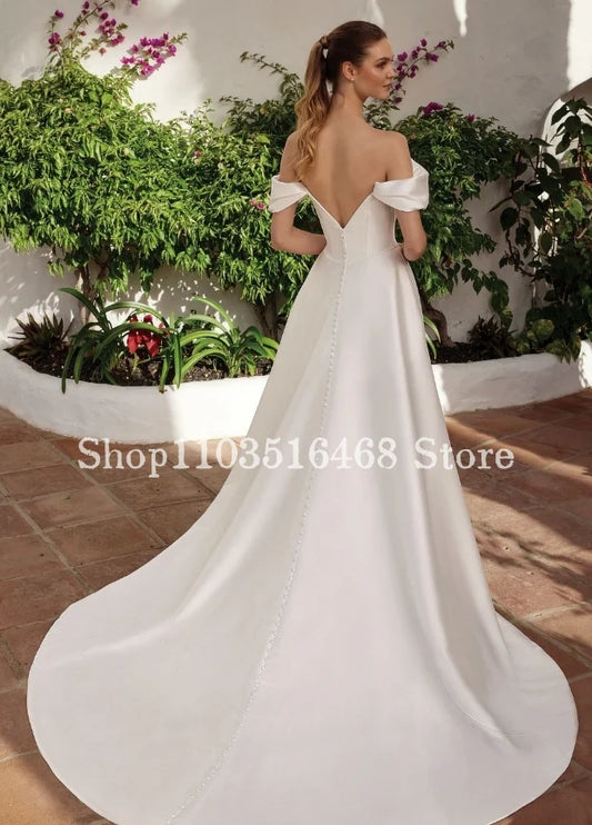 Elegant Wedding Dresses Simple Ivory Satin Pleated Strapless Bridal Gowns Split Formal Wedding Customised Long Vestido De Novia