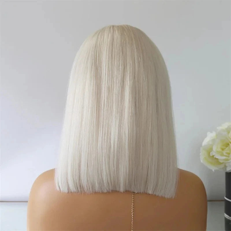 13x1 Short Bob Wig White Platinum Straight Lace Front Wig Brazilain Natural Hairline Wig 180 Density Preplucked Hairline Cosplay