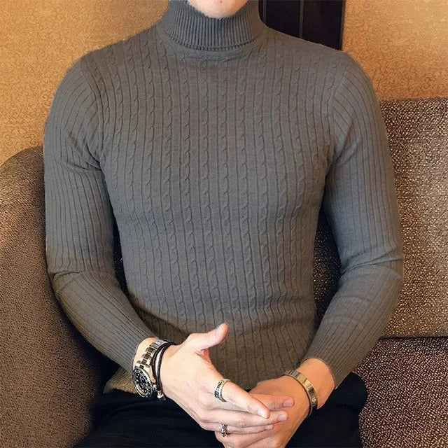 Winter High Neck Thick Warm Sweater Men Turtleneck Brand Mens Sweaters Slim Fit Pullover Men Knitwear Male Double Collar