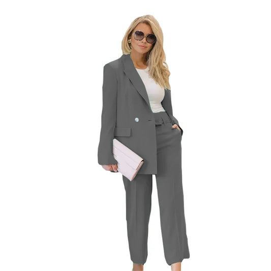 Women's Suit 2 Piece Formal Business Lady Work Wear Solid Color Lapel Blazer Pants Set for Female ensemble femme 2 pièces