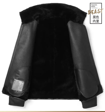 Original Leather and Fur Integrated Coat Men's Winter Lamb Fur Jacket Coats Fashion Male Warm Genuine Leather Clothing FCY5640