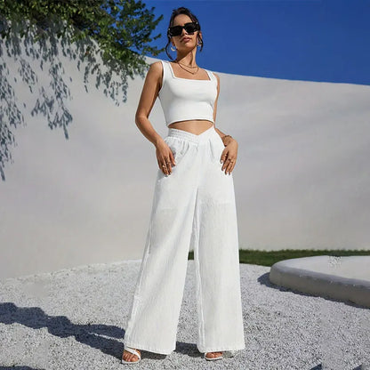 Y.KUKU 2024 New Women's Pants White Elegant Summer Casual Loose Wide Leg Trousers Brand High Quality Pantalones Femme