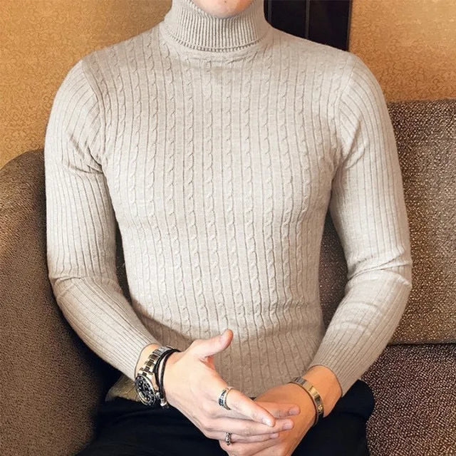 Winter High Neck Thick Warm Sweater Men Turtleneck Brand Mens Sweaters Slim Fit Pullover Men Knitwear Male Double Collar